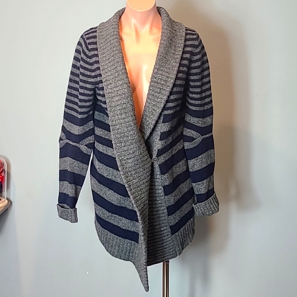 BCBGMaxAzria Striped Wool Cardigan Oversized Comfy Academia‎ Preppy Luxury